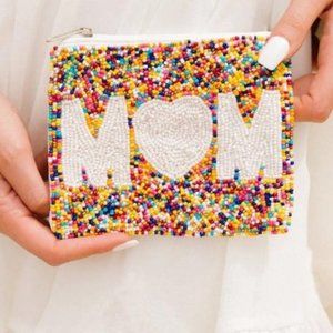 MOM COIN POUCH Mother HEART Love MULTI COLOR Coin Wallet CONFETTI Beaded Gift